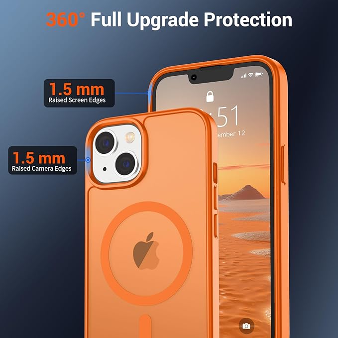 SUPFINE Magnetic for iPhone 15 Plus Case & iPhone 14 Plus Case (Compatible with MagSafe)(Military Grade Drop Protection) Translucent Shockproof Phone Cover,Starry Orange