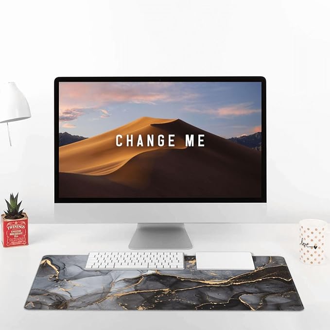 Grey and Black Marble Large Extended Mouse Pads XL Mousepad with Stitched Edges Marbling Non-Slip Rubber Base Computer Keyboard Pad Desk Mat for Home Office Desk Decor, 29.5" X 15.8"