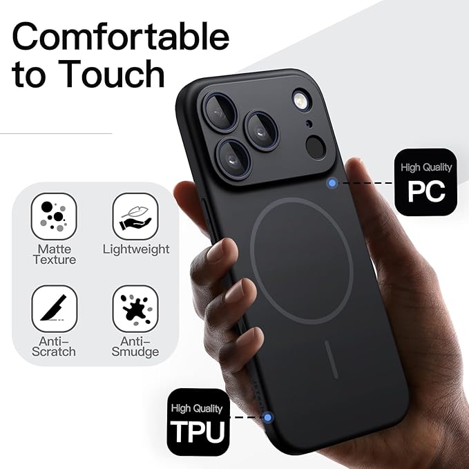 JETech Magnetic Slim Case for iPhone 17 Pro 6.3-Inch, Compatible with MagSafe, Ultra-Thin Lightweight Minimalist Phone Cover with Matte Finish and Full Camera Lens Protection (Black)