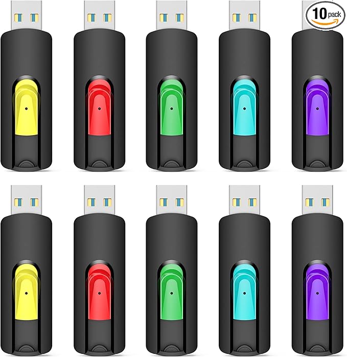 Aiibe 128GB Flash Drive 10 Pack 128GB Thumb Drive USB Drive USB 2.0 Memory Stick Jump Drives for PC Laptop (Red Green Cyan Yellow Purple)