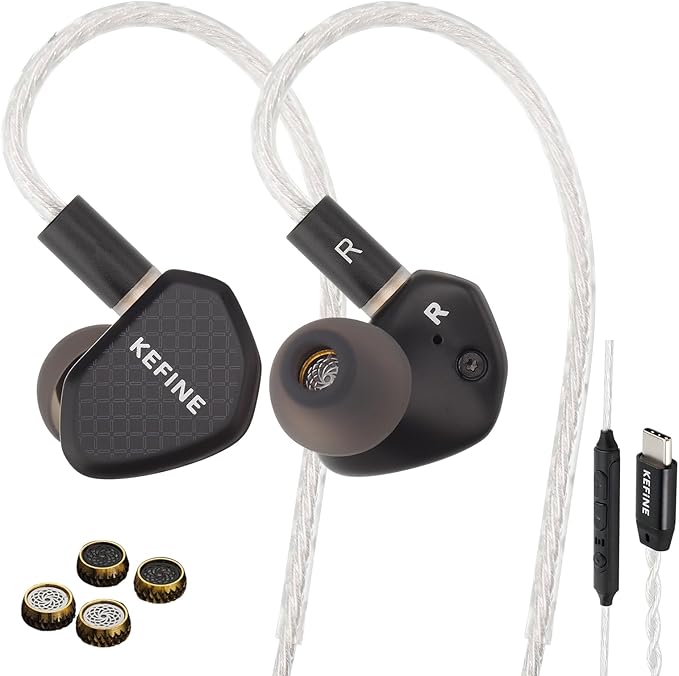 Klean in Ear Monitor, Wired Gaming Earbud, 10mm DLC Diaphragm Dynamic Driver, Wired Earbuds, Interchangeable Tuning Nozzles, HiFi IEM for Audiophile, Musician & Gaming (with Mic USB-C)