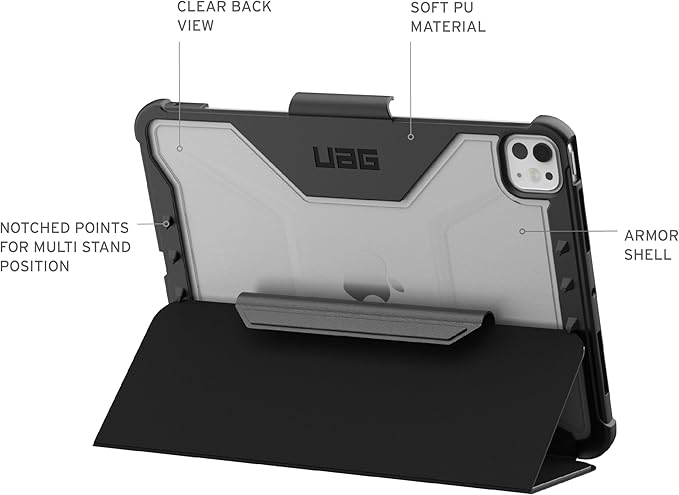 URBAN ARMOR GEAR UAG Designed for iPad Pro 11" Case M5 2025 6th Gen, M4 2024 5th Gen A3357 A3358 A3359, Rugged Transparent Clear Folio Cover w/Pencil Holder & Multiple Angle Stand, Plyo Black/Ice