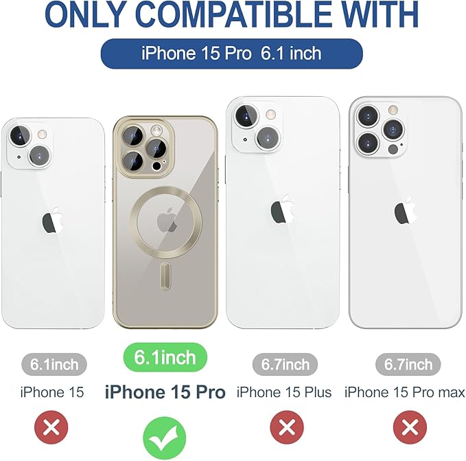 Hython Magnetic Clear for iPhone 15 Pro Case with Camera Lens Protector [Compatible with MagSafe] Luxury Plating Edge Slim Soft TPU Cover Protective Phone Case for iPhone 15 Pro 6.1", Matte Gray