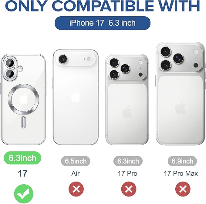 Hython Magnetic Clear for iPhone 17 Case with Camera Lens Protector [Compatible with MagSafe] Luxury Plating Edge Slim Soft TPU Cover Protective Phone Case for iPhone 17 6.3", Silver