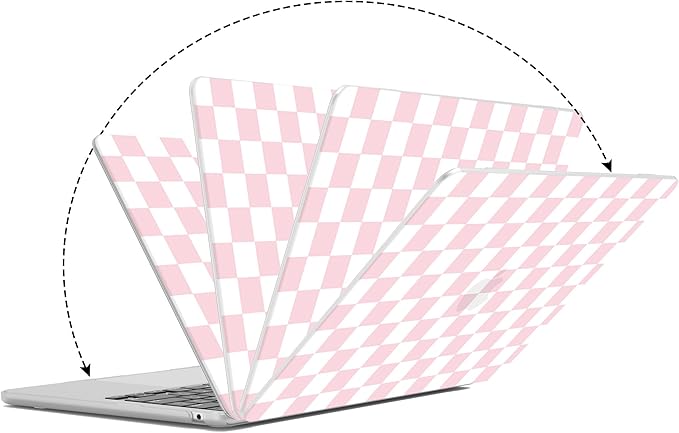 G JGOO Compatible with MacBook Air 13 inch Case 2026 2025-2022 M5 A3449 M4 A3240 M3 A3113 M2 A2681, Plastic Hard Shell for MacBook Air 13.6 inch Case +Keyboard Cover +Screen Protector, Pink Checkered