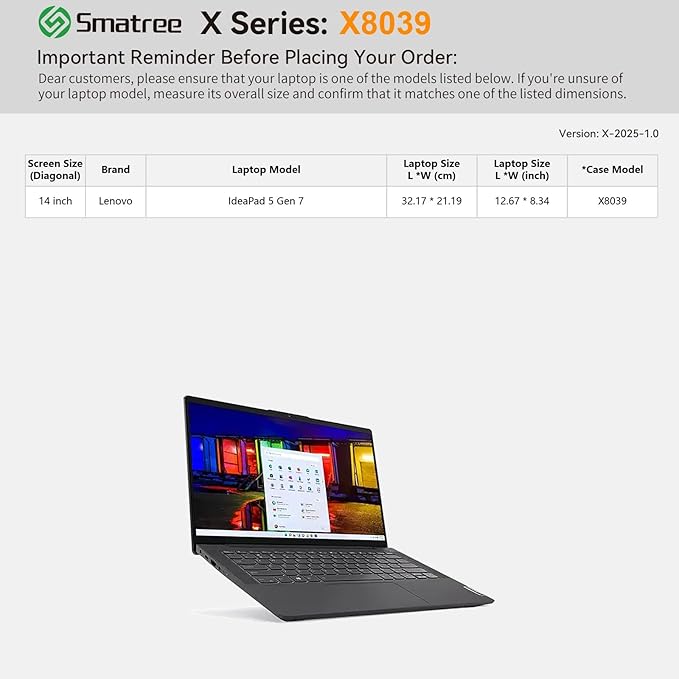 Smatree Hard EVA Protective Sleeve Case Compatible for 14 inch Lenovo IdeaPad 5 Gen 7 Laptop, Slim and Anti-Shock Lenovo IdeaPad 5 Gen 7 Laptop Case Notebook Bag, Green (X8039G)