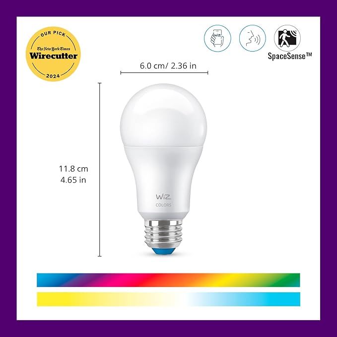 WiZ LED Smart Light Bulbs, Sunset to Sunrise Automation + Motion Detection + Control with Voice or App, Full Color A19 60W 800LM E26 Indoor, Matter Compatible - 1 Pack