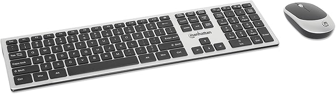 Manhattan Wireless USB Keyboard and Mouse Combo Set - Full-Size, Scissor Key Design, Quiet Typing, 1200 DPI Optical Mouse, Plug & Play Compatibility - 180788