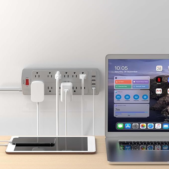 Power Strip, ALESTOR Surge Protector with 12 Outlets and 4 USB Ports, 6 Feet Extension Cord (1875W/15A), 2700 Joules, ETL Listed, Grey