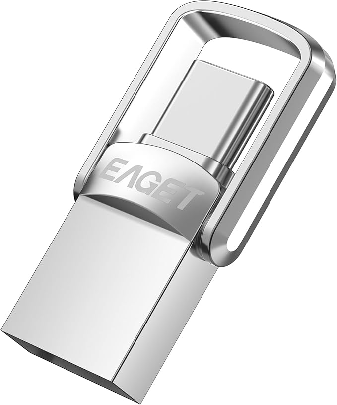 EAGET 32GB Flash Drive, Dual USB 3.2 Gen 1 USB-A & USB-C, 150MB/s Swivel Metal Thumb Drive, Memory Stick for iPhone 15/16, Android, Tablet, Laptop, Mac
