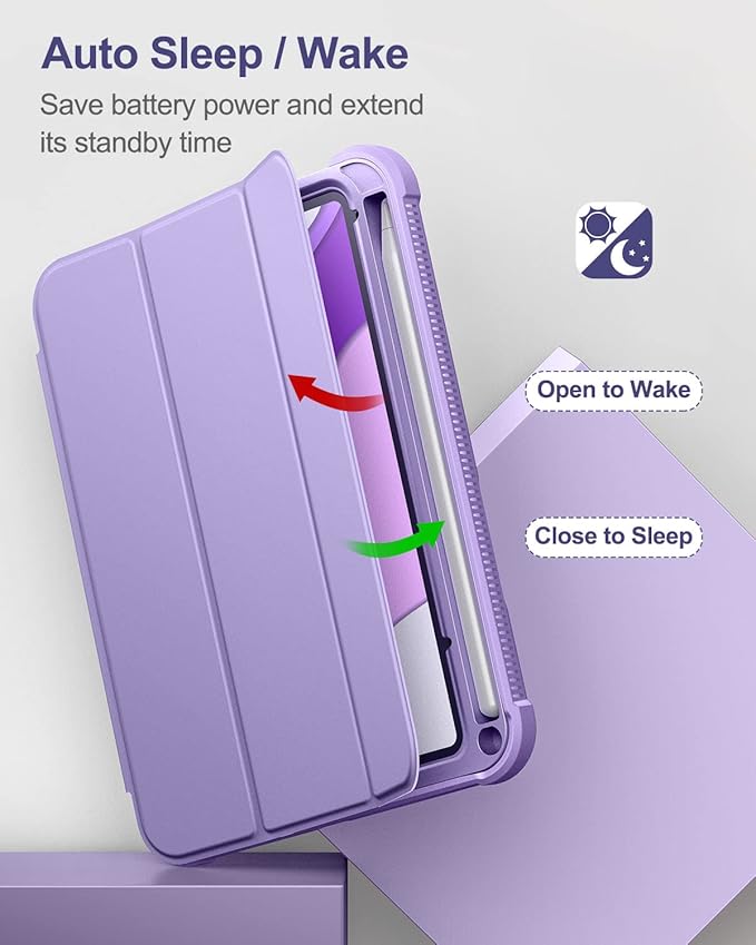 Case for iPad mini 7 (A17 Pro) 2024 & iPad mini 6 2021 Case, [Built-in Screen Protector][Auto Sleep/Wake][Pencil Holder] iPad mini 6th Generation 8.3-inch Soft Leather Flip Cover with Stand Purple