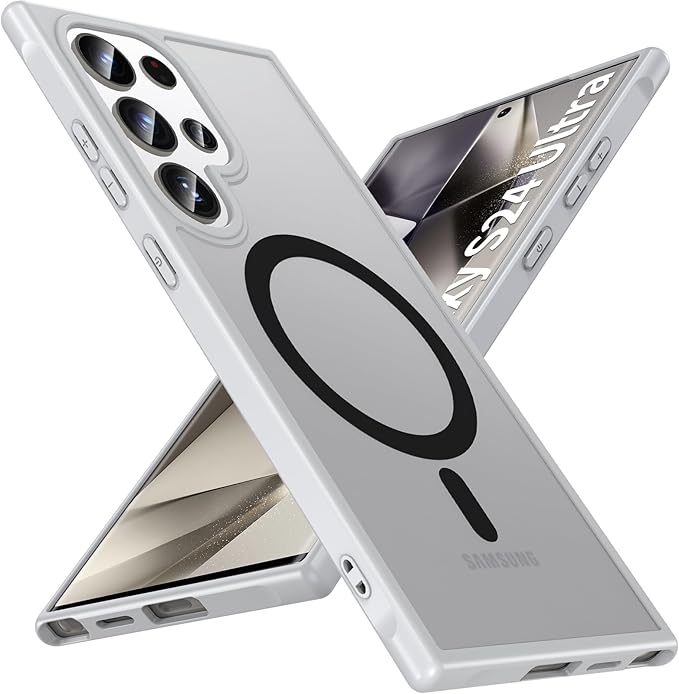OWKEY for Samsung Galaxy S24 Ultra Case 6.8'', Magnetic Samsung S24 Ultra Case Compatible with Magsafe, [Shockproof Military] Translucent Back Slim Bumper Cover Phone Case Samsung S24 Ultra, Gray
