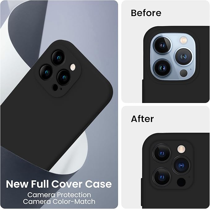 FireNova Designed for iPhone 13 Pro Max Case, Silicone [Camera Protection] Phone Case, Soft Anti-Scratch Microfiber Lining Inside, 6.7 inch, Black
