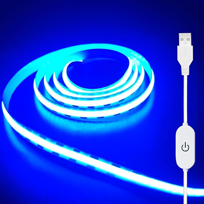 ZSLAIFU 5V USB LED Light Strip, COB LED Strip Lights, Ice Blue 5V LED Lights, Small LED Strip Light, TV Lights for TV Under Cabinet Kitchen Living Room Shelving or Displays (Ice Blue, 3.28ft)