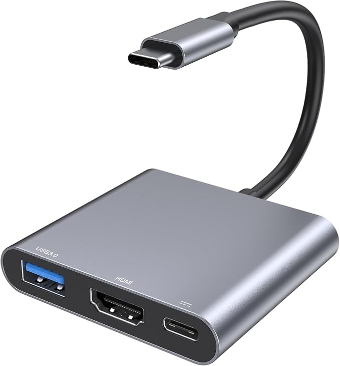 USB C to HDMI Adapter, Type-C Hub Converter to 4K HDMI Output, USB 3.0 Port & 100W PD Fasting Charging Port, USB-C Digital AV Multiport Adapter for MacBook Pro/Air, iPad Pro and More USB-C Devices