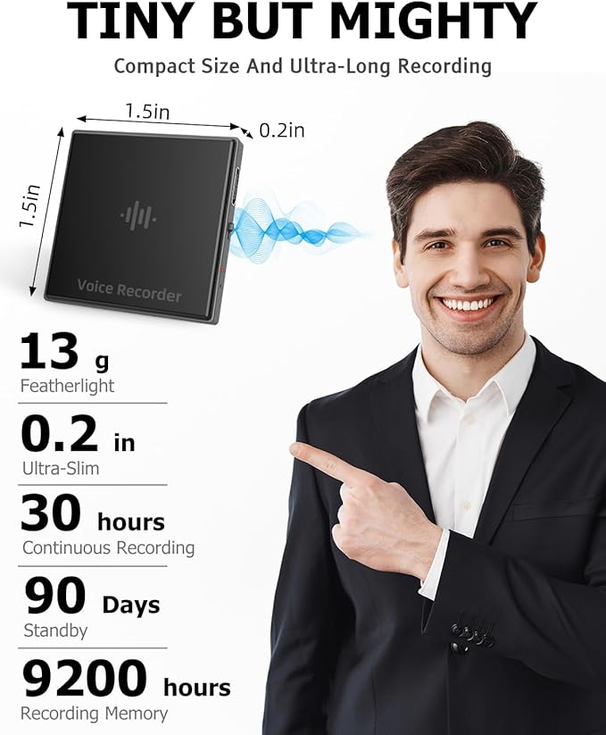 128GB Magnetic Voice Recorder,Audio Recorder with AI-Triple Intelligent Noise Cancellation,3072Kbps Recording Device with 9200Hours Store, Voice Activated Recorder for Lectures, Meetings, Intervie