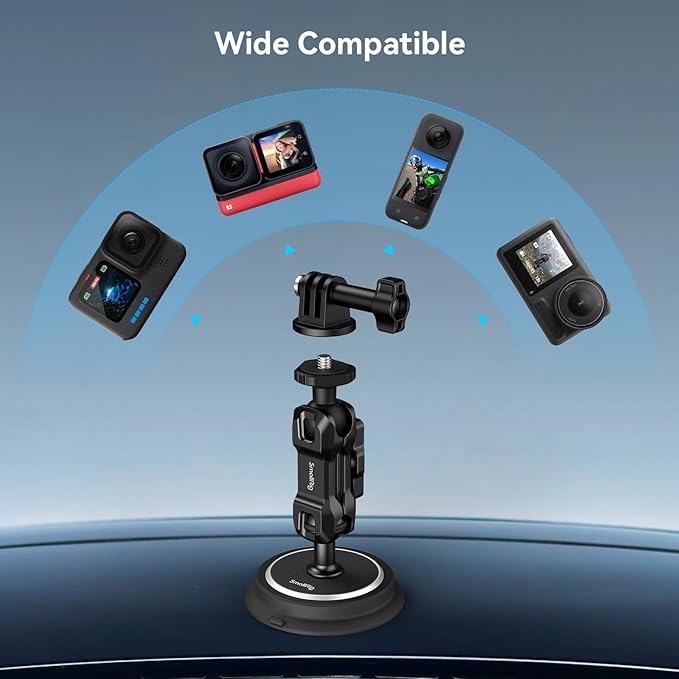 SMALLRIG Magnetic Mount for GoPro Hero 13/12/11, Powerful Camera Car Mount Outside with 360° Rotation Ball Head Magic Arm, for DJI OSMO 360/Nano/Action 6/5 Pro/4, for Insta360 X5/X4/X3/Ace Pro 2