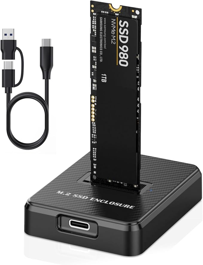 M.2 NVMe & SATA to USB Adapter - USB 3.2 Gen 2 10Gbps External SSD Enclosure, Aluminium Alloy Housing, Supports M.2 (M Key) NVMe & (B+M Key) SATA SSDs, Plug and Play External Storage Solution