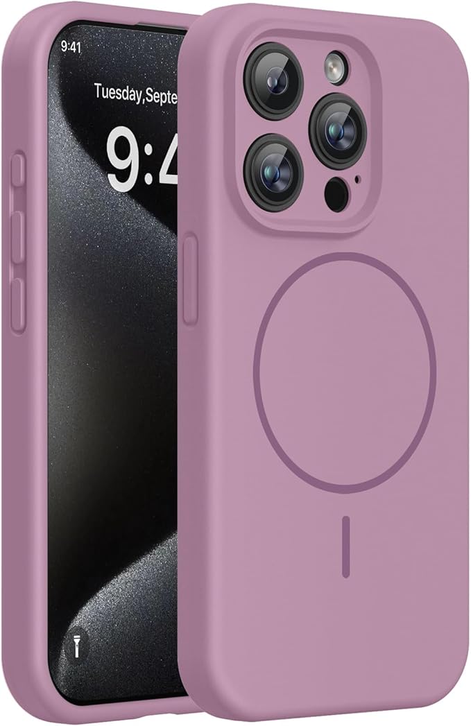 Miracase Magnetic for iPhone 15 Pro Case, [Soft Anti-Scratch Microfiber Lining], Magnetic for MagSafe, Liquid Silicone Shockproof Drop Protection Phone Case for 15 Pro, Blackcurrant