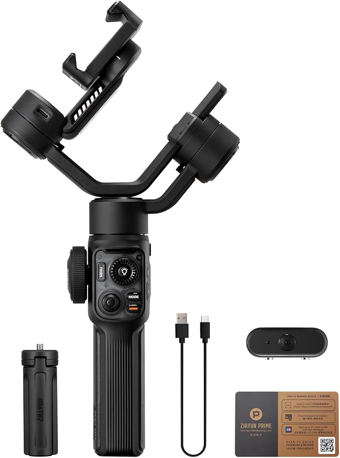 ZHIYUN Smooth 5S AI Combo 3-Axis Gimbal Stabilizer for iPhone 15 Pro Max & Android Smartphone Gimbal with AI Tracker, Built-in Fill Light, Tripod, Phone Stabilizer for Video Recording Vlog Filming