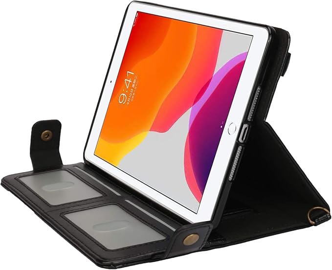 Handbag Case for Apple iPad 5/iPad 6 9.7", iPad Air 1st/2nd Generation Cases, Techcircle Folio Stand Crossbody Wallet Case with Pencil Holder, Hand Strap & Shoulder Strap Soft Protective Cover, Black