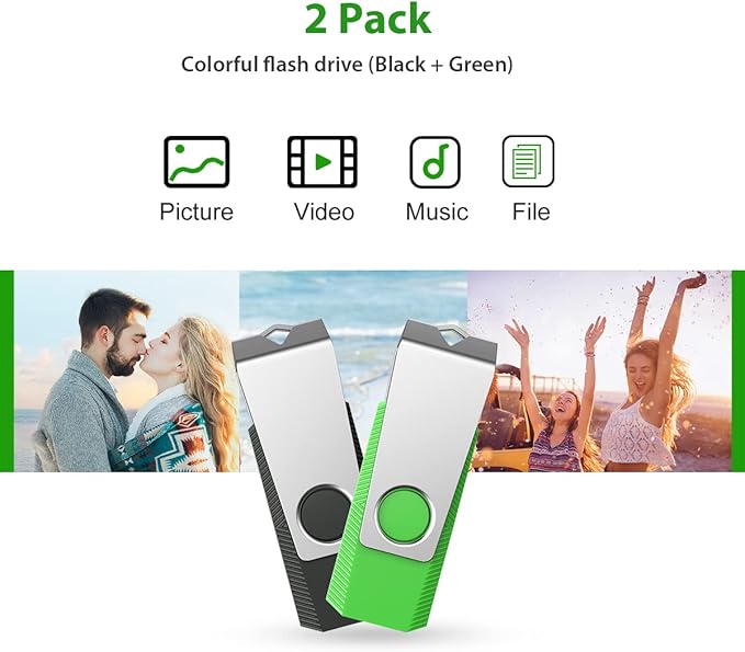 Aiibe 64GB Flash Drive 3.0 2 Pack 64GB USB Flash Drive Thumb Drive Zip Drive USB 3.0 Memory Stick USB Drive with Keychain (64G, 2 Colors: Black Green)