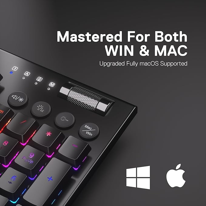 Redragon K618 PRO 3-Mode Wireless RGB Mechanical Keyboard, BT/2.4Ghz/Wired Low Profile Win/Mac Gaming Keyboard w/Ultra-Thin Design, Dedicated Media Control & Tactile Brown Switch
