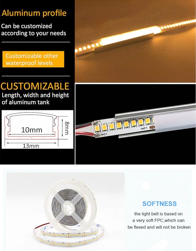 SUYOOULIN LED Strip Lights, SMD 2835 LED Strip Warm White 3000K, DC12V 1200LEDs 16.4Ft 26000LM High Density LED Light Strips Waterproof IP65, 3 Times Brightness Than SMD3528 LED Strip