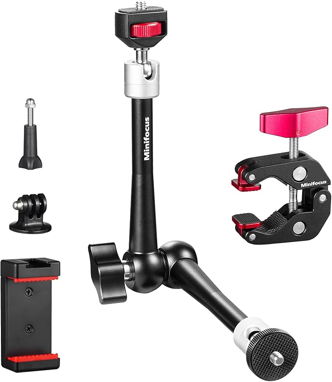 11'' Articulating Friction Magic Arm Super Camera Clamp Mount Cell Phone Holder Action Camera Adapter Kit for DSLR Camera LCD Monitor Vlog Rig Video LED Light Microphone Cage Camcorder Projector