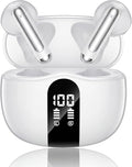 Wireless Earbuds, 2026 Bluetooth 5.4 Headphones Bass Stereo Ear Buds with Noise Cancelling Mic, LED Display in Ear Earphones 50H Playtime Ear Buds, IP7 Waterproof for Laptop Pad Phones Pure White