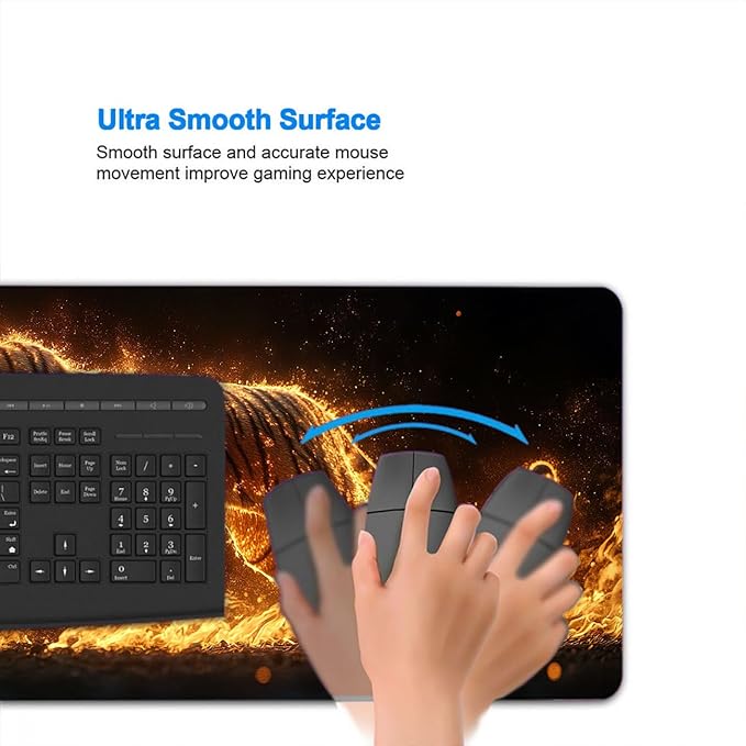 Tiger Mouse Pad Large Fire Running Animal Wildlife Mousepad XL Large Gaming Mouse Pad Laptop Keyboard Mat Desk Pad Great for Work-from-Home or Office Use 31.5x11.8 Inch