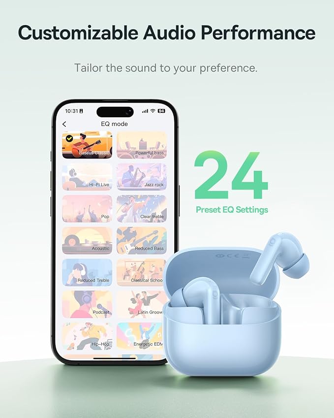 Baseus Bass BP1 NC Hybrid Active Noise Cancelling Wireless Earbuds, 12mm Super-Bass Driver, 41H Playtime, Bluetooth 6.0, IP55 Waterproof, 4-Mic AI ENC, 24 Customizable EQ (Blue)