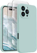 FireNova Designed for iPhone 16 Pro Max Case, Silicone Upgraded [Camera Protection] Phone Case with [2 Screen Protectors], Soft Anti-Scratch Microfiber Lining Inside, 2024, Mint Green