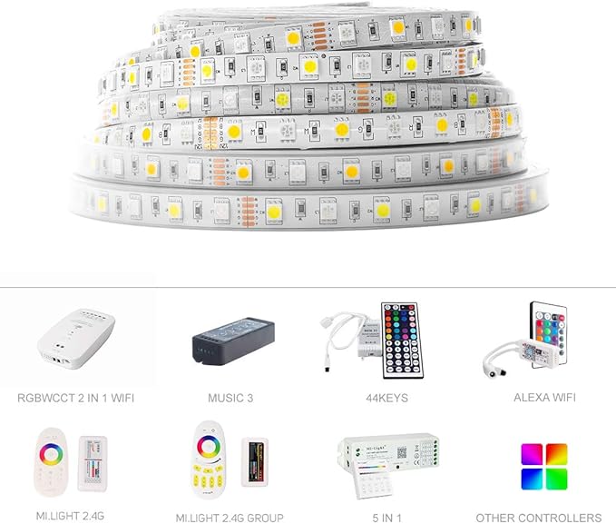 BTF-LIGHTING 5050 RGBW RGB+Cool White(6000K-7000K) 150RGB+150White LED Tape Light 5m 16.4ft 60LED/m Multi-Colored IP30 10mm Width FPCB DC12V for Bedroom Home Decoration(No Adapter or Controller)