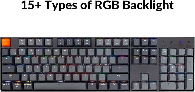Keychron K10 Full Size Layout RGB Backlit Hot-Swappable Mechanical Gaming Keyboard for Mac Windows, Multitasking 104-Key Bluetooth Wireless/USB Wired Computer Keyboard with Keychron Super Brown Switch