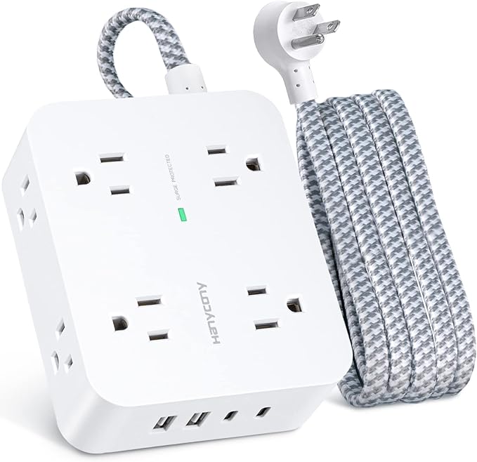 6Ft Surge Protector Power Strip with USB C, HANYCONY Extension Cord with 8 Outlets(2.2 IN) 4 USB Ports(2 USB C), Flat Plug, Wall Mount, 3 Side Outlet Extender for Home Dorm Room Essentials, ETL Listed