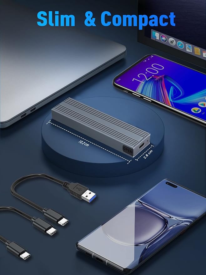 V VCOM M.2 NVMe SSD Enclosure,USB C External Adapter, USB 3.2 Gen2 (10Gbps) with UASP, Trim Support - M-Key(B+M Key) for 2230/2242/2260/2280 SSDs