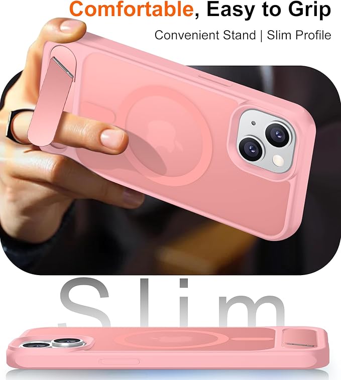 Magnetic Compatible with iPhone 15 Plus Case & iPhone 14 Plus Case, [Built-in Invisible Kickstand][Compatible with MagSafe][Military Grade Shockproof] Slim Translucent Matte Phone Case 6.7"
