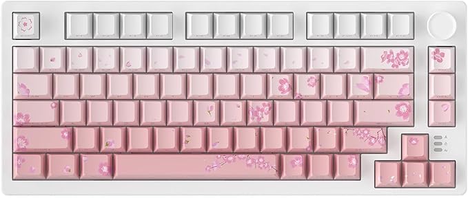 DAREU EK75PRO Sakura Pink Wireless Mechanical Gaming Keyboard,75% Hot Swap Creamy Keyboard with Knob,RGB Backlit,Gasket Custom Structure,Side Printed PBT Keycaps,2.4Ghz/BT5.1/USB-C, for Win/MAC