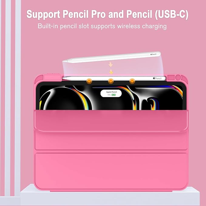 ZryXal iPad Pro 11 Inch Case (M5) 2025/ (M4) 2024 (Model: A2836/A2837/A3006), Trifold Stand Smart Cover with Pencil Holder and Soft TPU Back, Auto Wake/Sleep (New Peach Red)