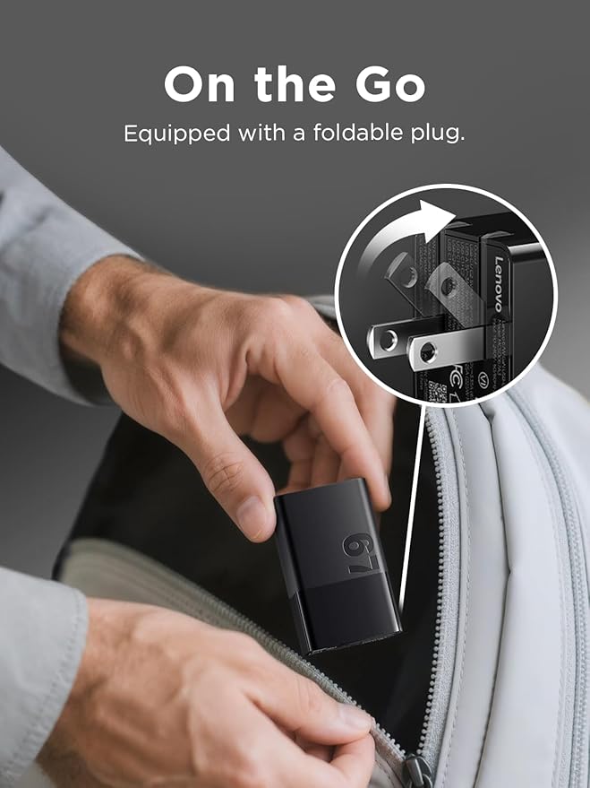 Lenovo 67W USB-C Charger, 3-Port Multi-Device Fast Charging, Advanced GaN Charger Block, Compact Fast Wall Charger, for MacBook Pro/Air, Dell XPS, iPhone 16 Series, Samsung Galaxy, and More