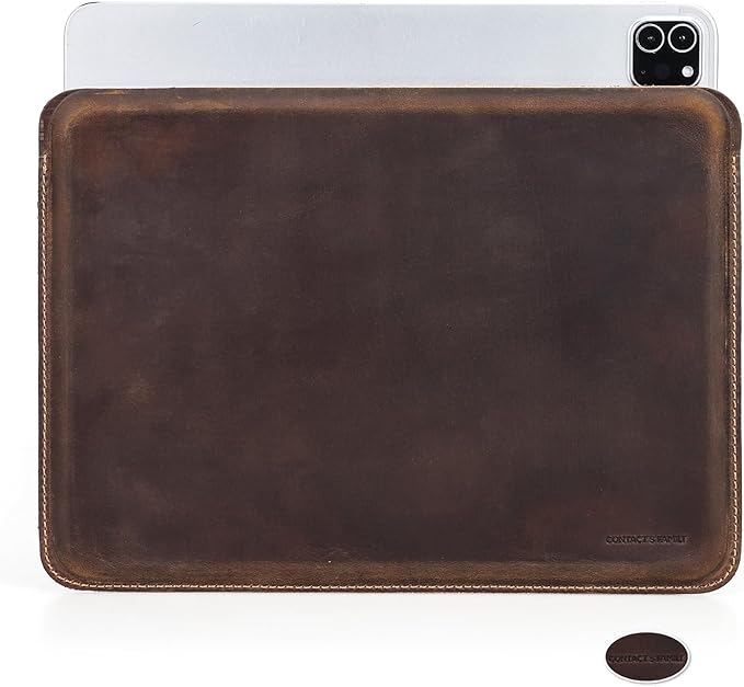 Top Grain Leather 11" Sleeve Slim Protector Case for Tablet, Solid Vintage Design, Fully Handmade, Compatible with 10.5"/10.9"/11" iPad Pro/Air, 10.2" iPad 7th/8th/9th Gen, Coffee 11 Inch