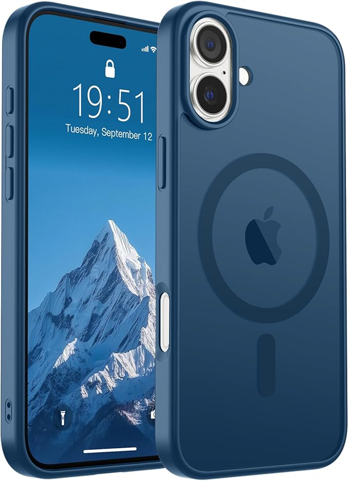 SUPFINE Magnetic for iPhone 16 Case (Compatible with MagSafe) (Military Grade Drop Protection) Translucent Matte Shockproof with Anti-Fingerprint Phone Case,Deep Blue