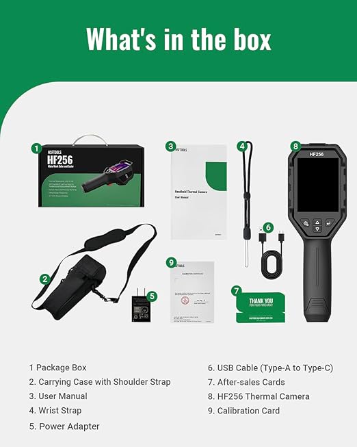 HF256 Thermal Imaging Camera, 256 x 192 IR Resolution, Super Resolution 320 x 240 Therma Camera, 3.2" LCD Screen, 25 Hz Frame Rate, High/Low-Temperature Alarm, 16 GB Storage Infrared Camera