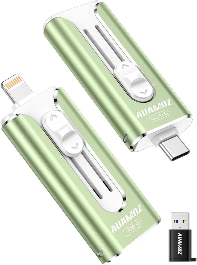 256GB Mini Dual Interface Flash Drive, Portable Memory Stick Compatible with iPhone 17/16/15/14/13/12/11, iPad, Android & PC, Easy to Save Photos, Videos & Files (1 Pack-Sage Green)