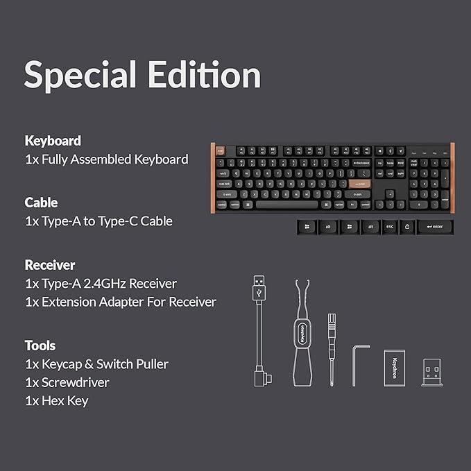 Keychron K10 HE Hall Effect Keyboard, Ultra-Fast Lime Magnetic Switch, Full-Size Tri-Mode Wireless Keyboard with Rapid Trigger, Adjustable Actuation, RGB, Aluminum + Wooden Frame