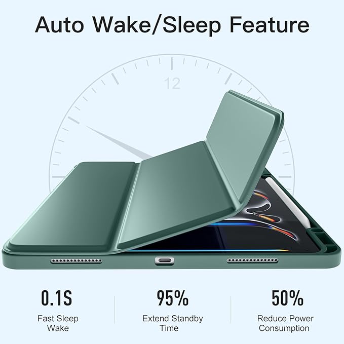 Akkerds Compatible with iPad Pro 13 Inch Case (M5/M4) 2025/2024, for iPad 13 Pro Case with Pencil Holder, Slim Trifold Stand Protective Cover with Soft TPU Back, Auto Wake/Sleep (DarkGreen)