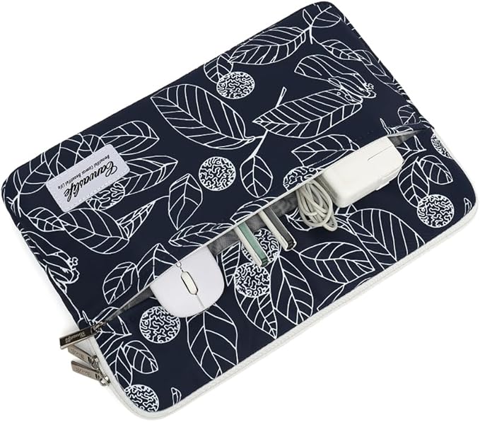 canvaslife Waterproof Pattern 13 inch Canvas Laptop Sleeve with Pocket 13 inch 13.3 inch Laptop 13 case13 Sleeve (Blue Leaves)