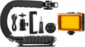 PULUZ U/C Shape Video Action Stabilizing Handle Grip Handheld Stabilizer Kit with Phone Clamp & LED Studio Light for Canon Sony Nikon Cameras and Home DV Camera Smartphones