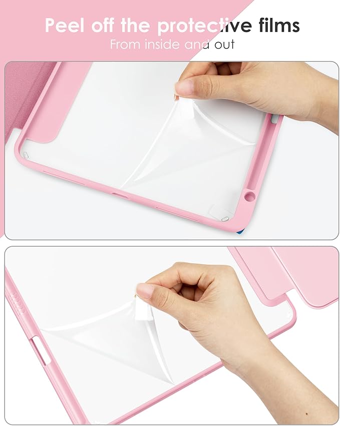 VIKESI for iPad Pro 11 Inch 4th/3rd/2nd/1st Generation Case, iPad Air 11-inch / 5th / 4th Generation Case with Clear Back,Pencil Holder,Auto Sleep/Wake,Camera Protection,Pink